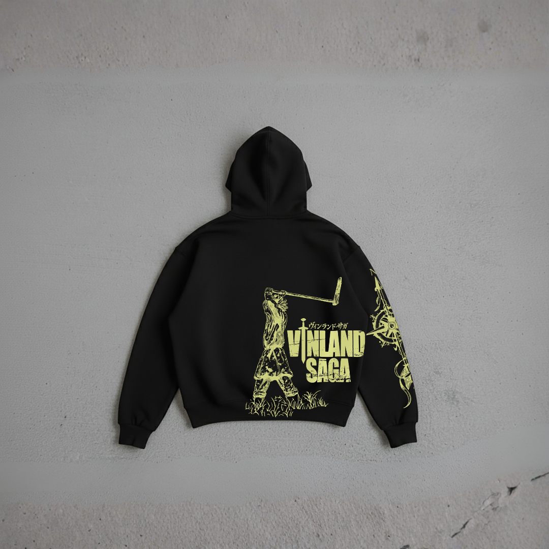 Hoodie Oversize Heavyweight 340GSM – Vinland Saga™ – 100% Coton Premium – Noir
