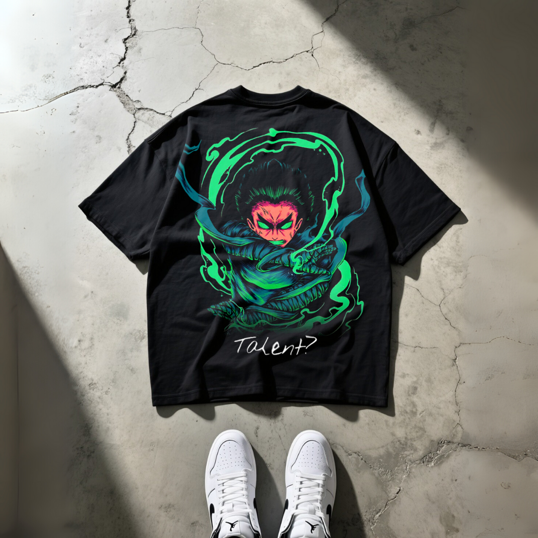 T-Shirt Oversize Heavyweight 240GSM – Rock Lee Naruto™ – 100% Coton Premium – Noir