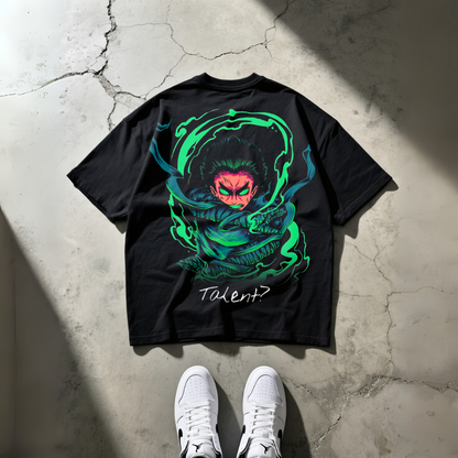 T-Shirt Oversize Heavyweight 240GSM – Rock Lee Naruto™ – 100% Coton Premium – Noir