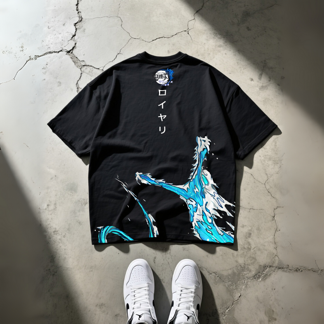 T-Shirt Oversize Heavyweight 240GSM – Demon Slayer™ Kimetsu no Yaiba – 100% Coton Premium – Noir