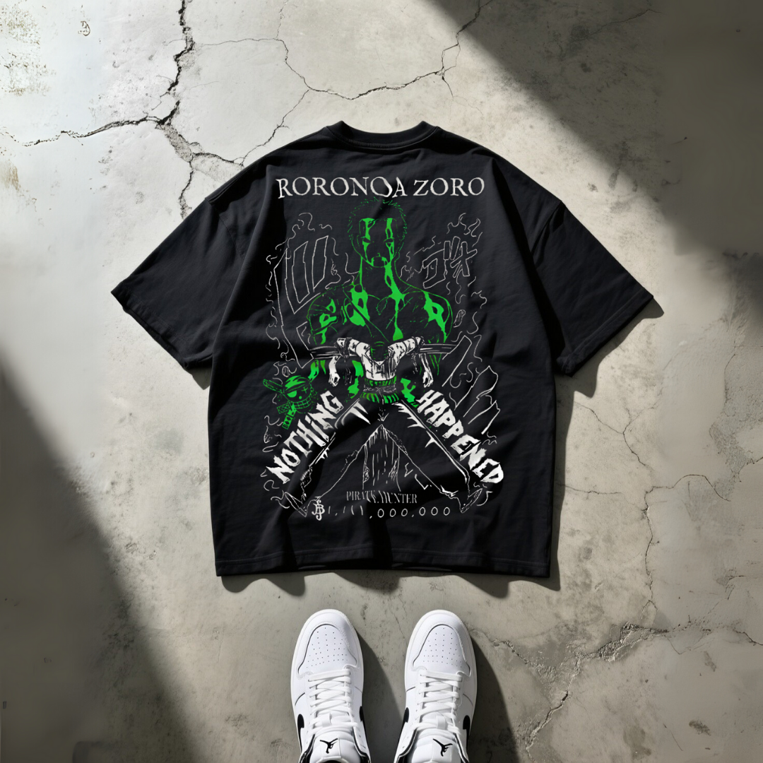 T-Shirt Oversize Heavyweight 240GSM – Roronoa Zoro One Piece™ – 100% Coton Premium – Noir