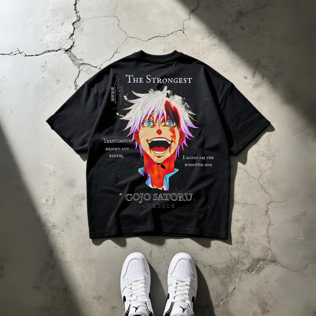 T-Shirt Oversize Heavyweight 240GSM – Gojo Satoru Jujutsu Kaisen™ – 100% Coton Premium – Noir