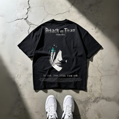 T-Shirt Oversize Heavyweight 240GSM – Eren Yeager Attack on Titan™ – 100% Coton Premium – Noir