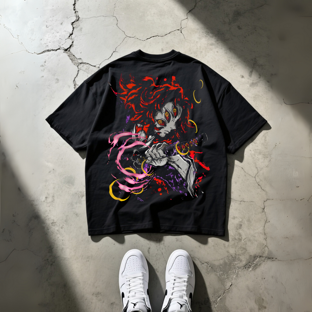 T-Shirt Oversize Heavyweight 240GSM – Kokushibo Demon Slayer™ – 100% Coton Premium – Noir