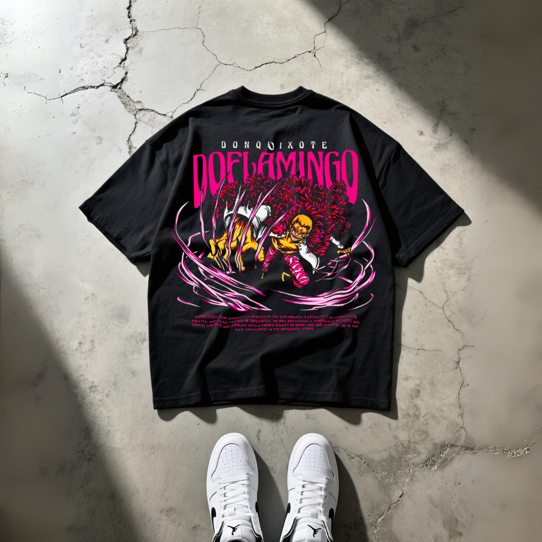 T-Shirt Oversize Heavyweight 240GSM – Donquixote Doflamingo One Piece™ – 100% Coton Premium – Noir