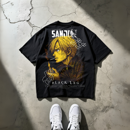 T-Shirt Oversize Heavyweight 240GSM – Sanji One Piece™ – 100% Coton Premium – Noir