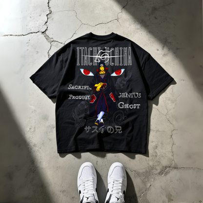 T-Shirt Oversize Heavyweight 240GSM – Itachi Uchiha Naruto™ – 100% Coton Premium – Noir