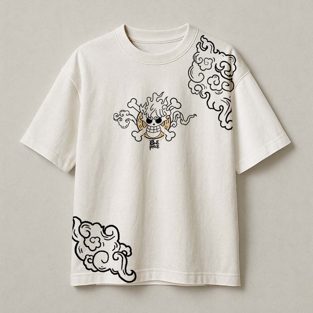T-Shirt Oversize Heavyweight 240GSM – Monkey D. Luffy One Piece™ – 100% Coton Premium – Blanc