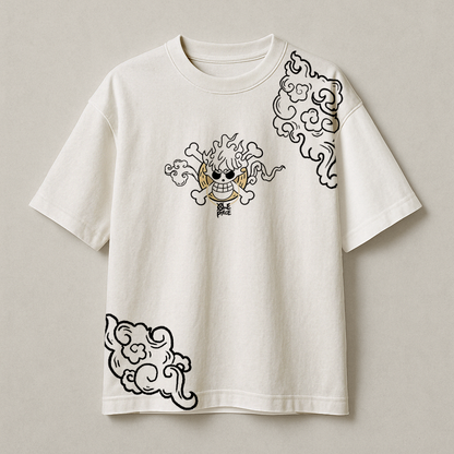 T-Shirt Oversize Heavyweight 240GSM – Monkey D. Luffy One Piece™ – 100% Coton Premium – Blanc
