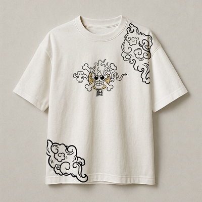 T-Shirt Oversize Heavyweight 240GSM – Monkey D. Luffy One Piece™ – 100% Coton Premium – Blanc