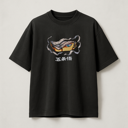 T-Shirt Oversize Heavyweight 240GSM – Gojo Satoru Jujutsu Kaisen™ – 100% Coton Premium – Noir