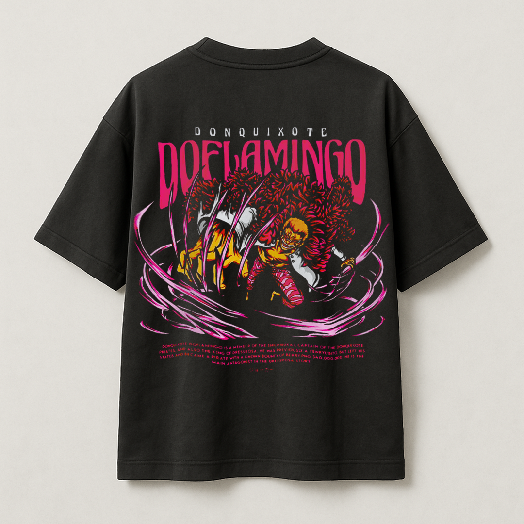 T-Shirt Oversize Heavyweight 240GSM – Donquixote Doflamingo One Piece™ – 100% Coton Premium – Noir