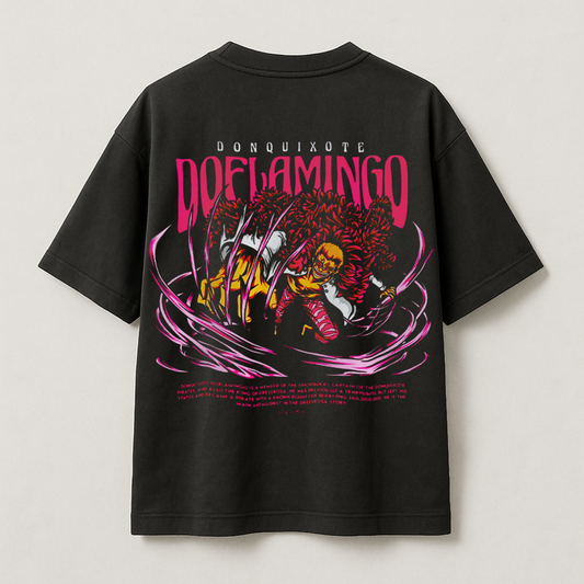 T-Shirt Oversize Heavyweight 240GSM – Donquixote Doflamingo One Piece™ – 100% Coton Premium – Noir