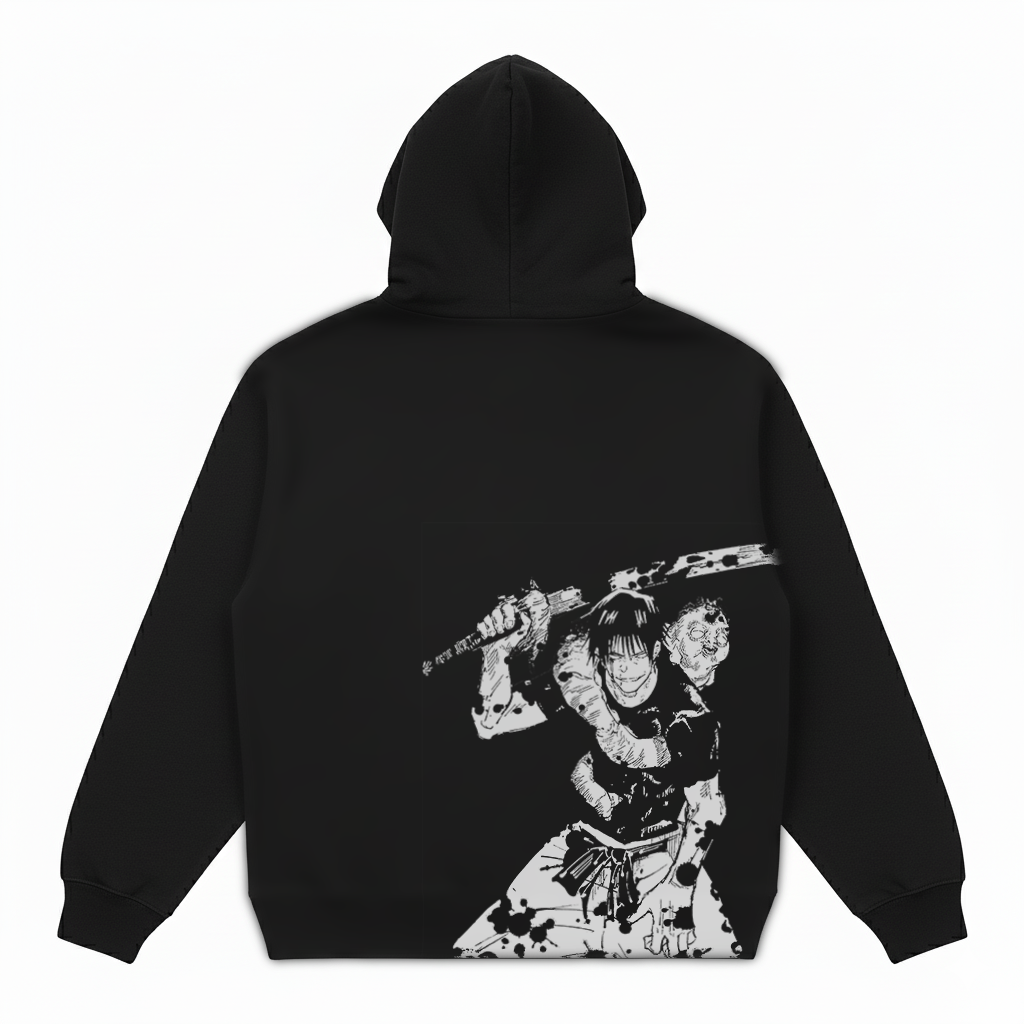 Hoodie Oversize Heavyweight 340GSM – Toji Fushiguro Jujutsu Kaisen™ – 100% Coton Premium – Noir