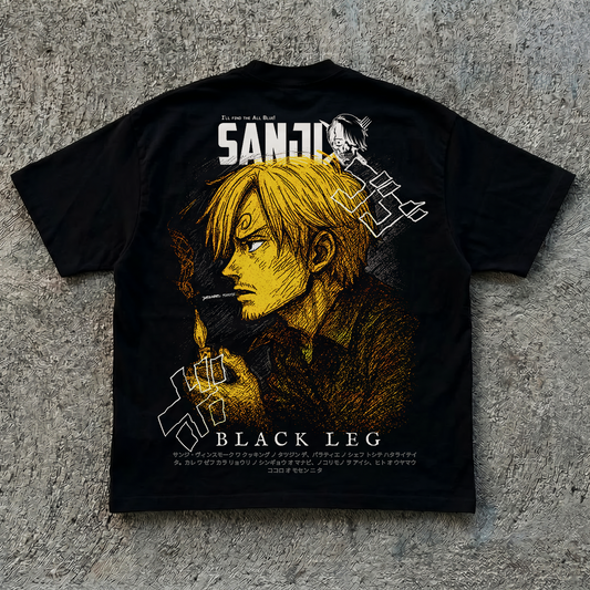 T-Shirt Oversize Heavyweight – Sanji One Piece™ – 100% Coton – Noir