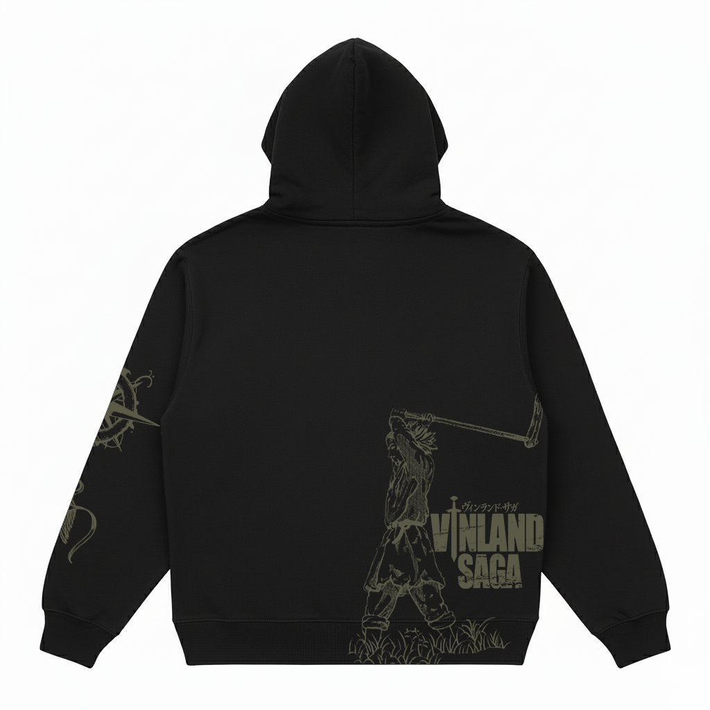 Hoodie Oversize Heavyweight 340GSM – Vinland Saga™ – 100% Coton Premium – Noir