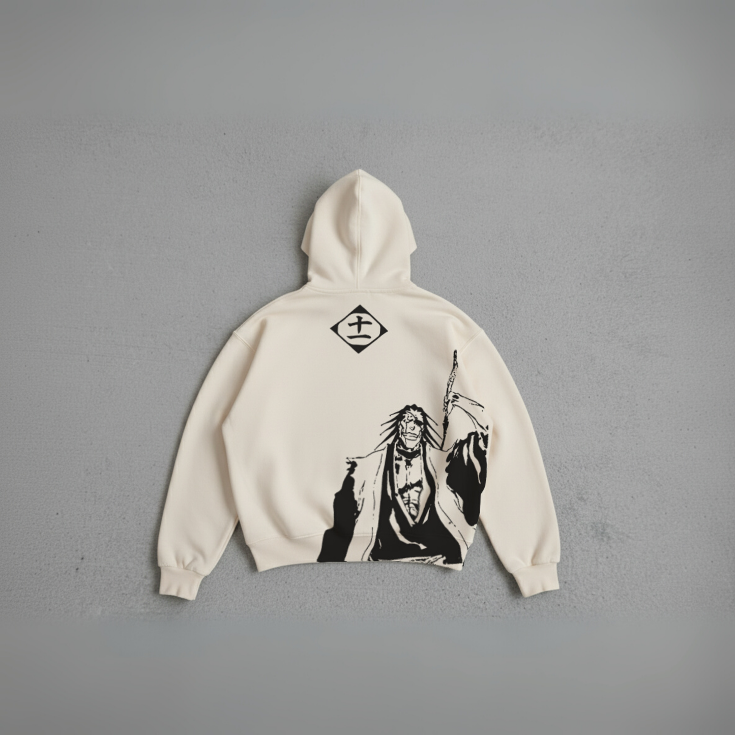 Hoodie Oversize Heavyweight 340GSM – Zaraki Kenpachi Bleach™ – 100% Coton Premium – Blanc Cassé