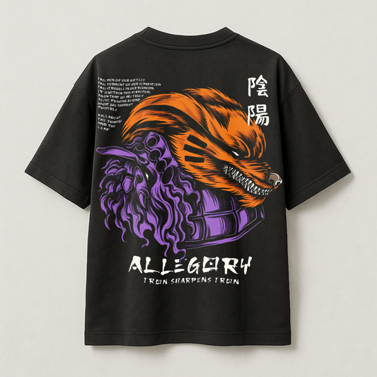 T-Shirt Oversize Heavyweight 240GSM – Kyubi Naruto™ – 100% Coton Premium – Noir