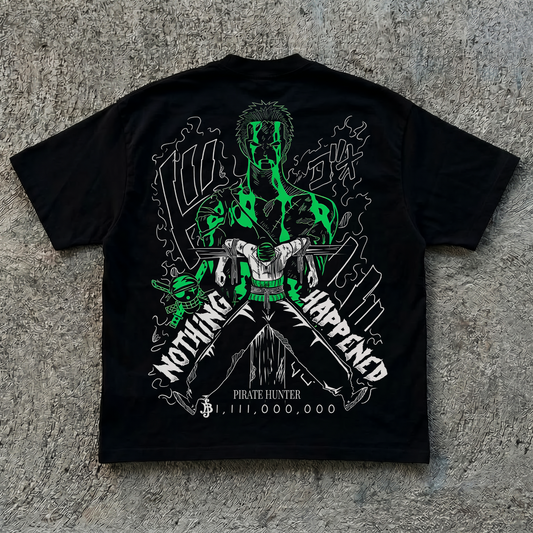T-Shirt Oversize Heavyweight – Green  Zoro One Piece™ – 100% Coton – Noir