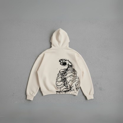 Hoodie Oversize Heavyweight 340GSM – Attack on Titan™ – 100% Coton Premium – Blanc Cassé