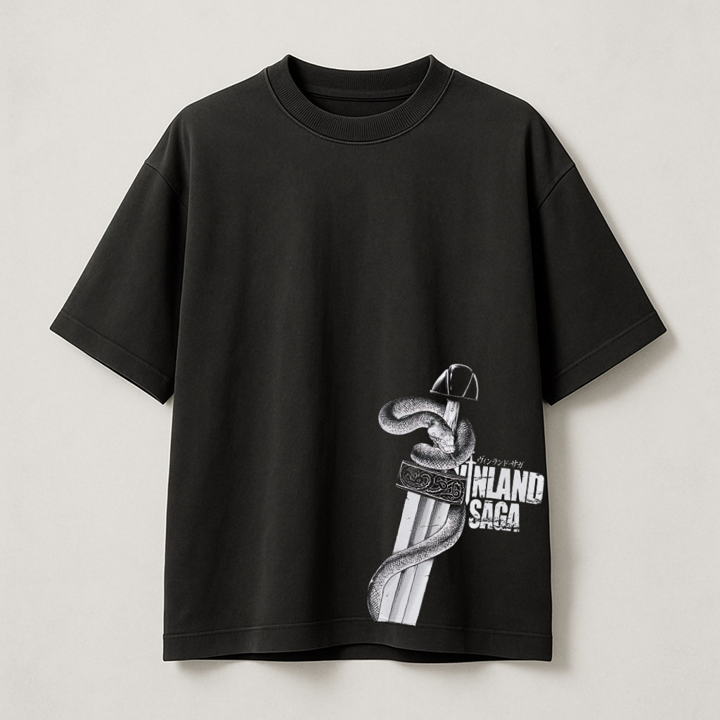 T-Shirt Oversize Heavyweight 240GSM – Thorfinn Vinland Saga™ – 100% Coton Premium – Noir