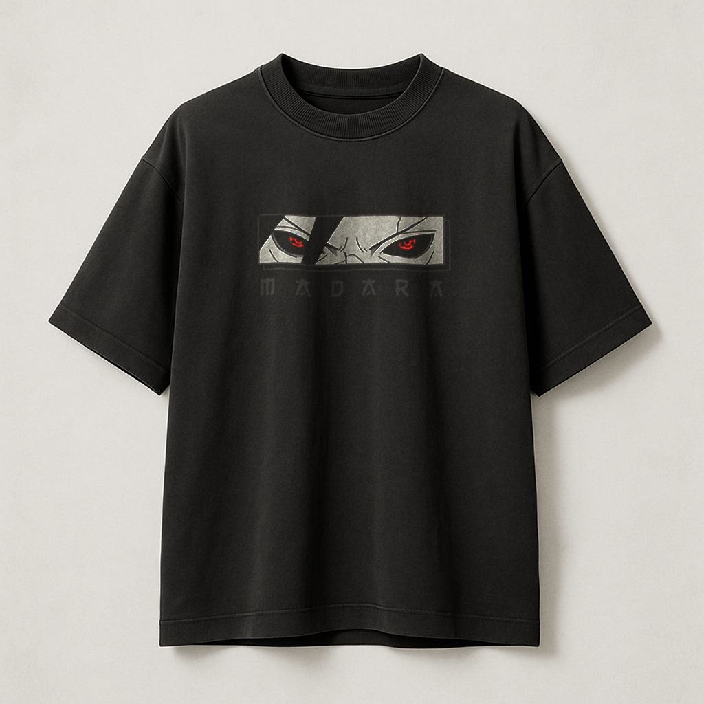 T-Shirt Oversize Heavyweight 240GSM – Madara Uchiha Naruto™ – 100% Coton Premium – Noir