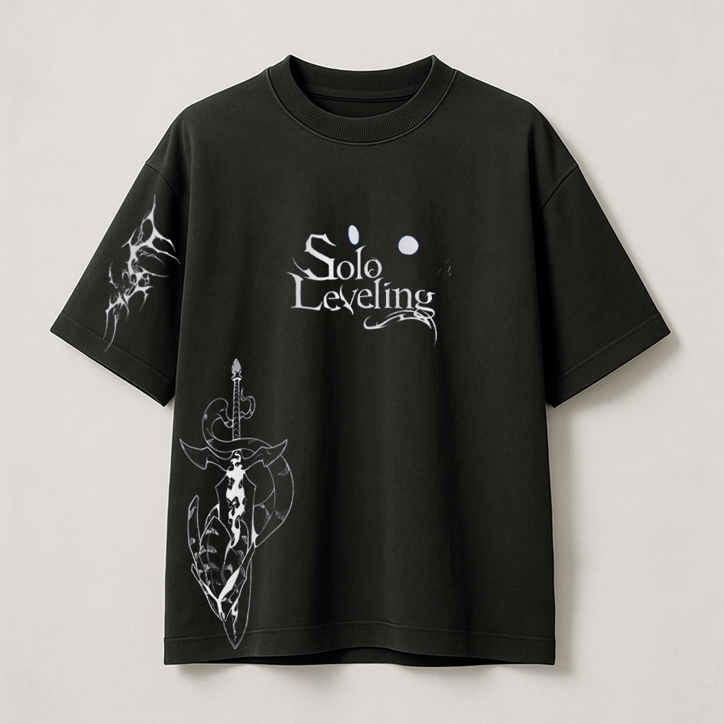T-Shirt Oversize Heavyweight 240GSM – Solo Leveling™ – 100% Coton Premium – Noir