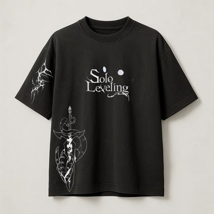 T-Shirt Oversize Heavyweight 240GSM – Solo Leveling™ – 100% Coton Premium – Noir