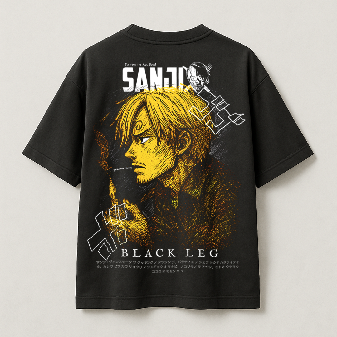 T-Shirt Oversize Heavyweight 240GSM – Sanji One Piece™ – 100% Coton Premium – Noir