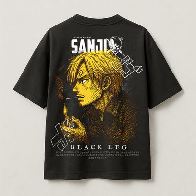 T-Shirt Oversize Heavyweight 240GSM – Sanji One Piece™ – 100% Coton Premium – Noir