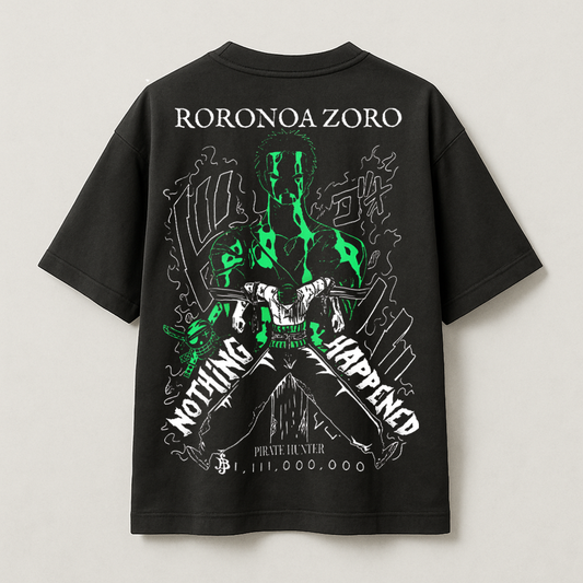 T-Shirt Oversize Heavyweight 240GSM – Roronoa Zoro One Piece™ – 100% Coton Premium – Noir