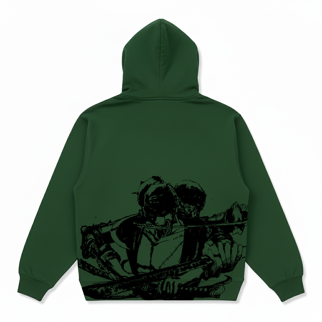 Hoodie Oversize Heavyweight 340GSM – Roronoa Zoro One Piece™ – 100% Coton Premium – Vert