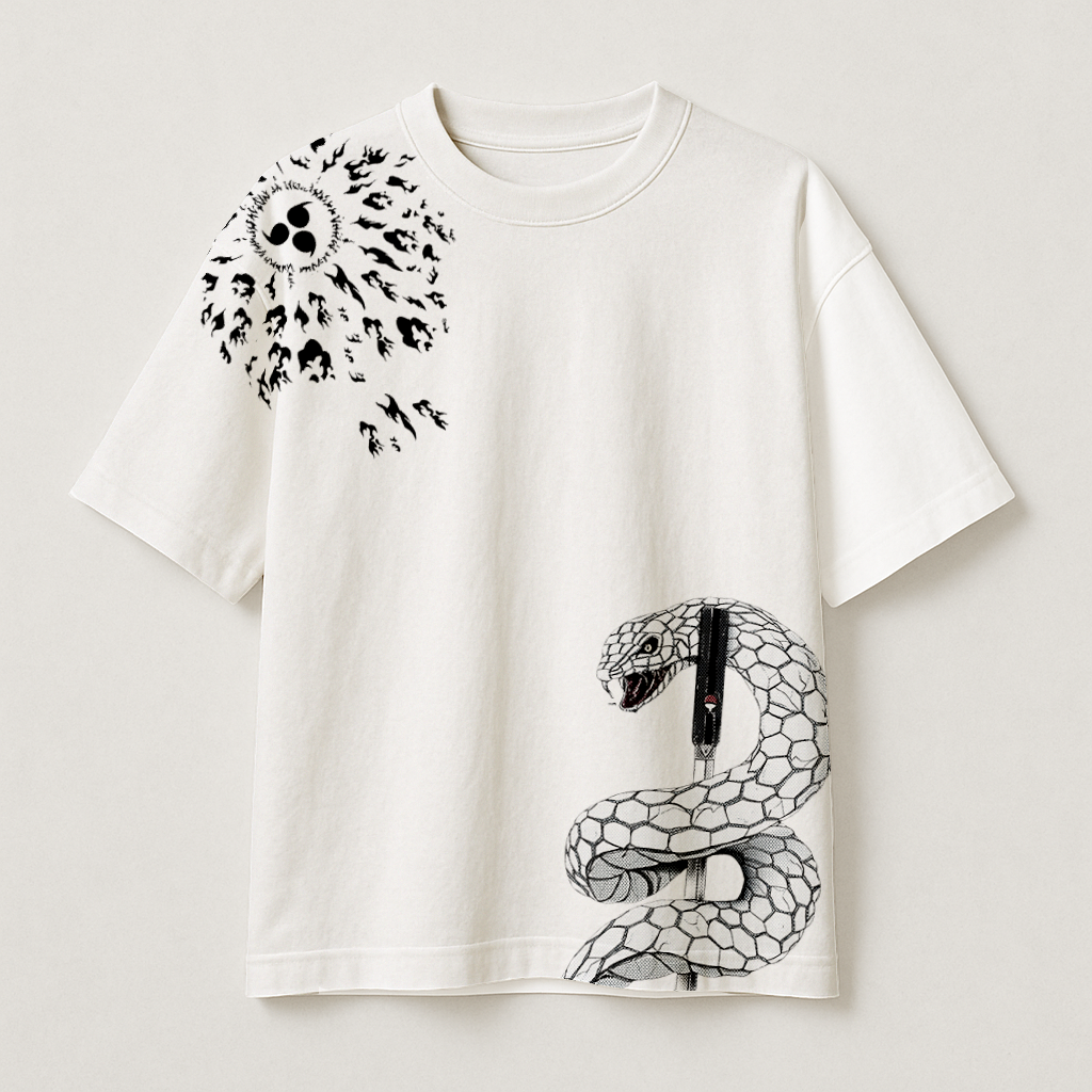 T-Shirt Oversize Heavyweight 240GSM – Sasuke Uchiha Naruto™ – 100% Coton Premium – Blanc