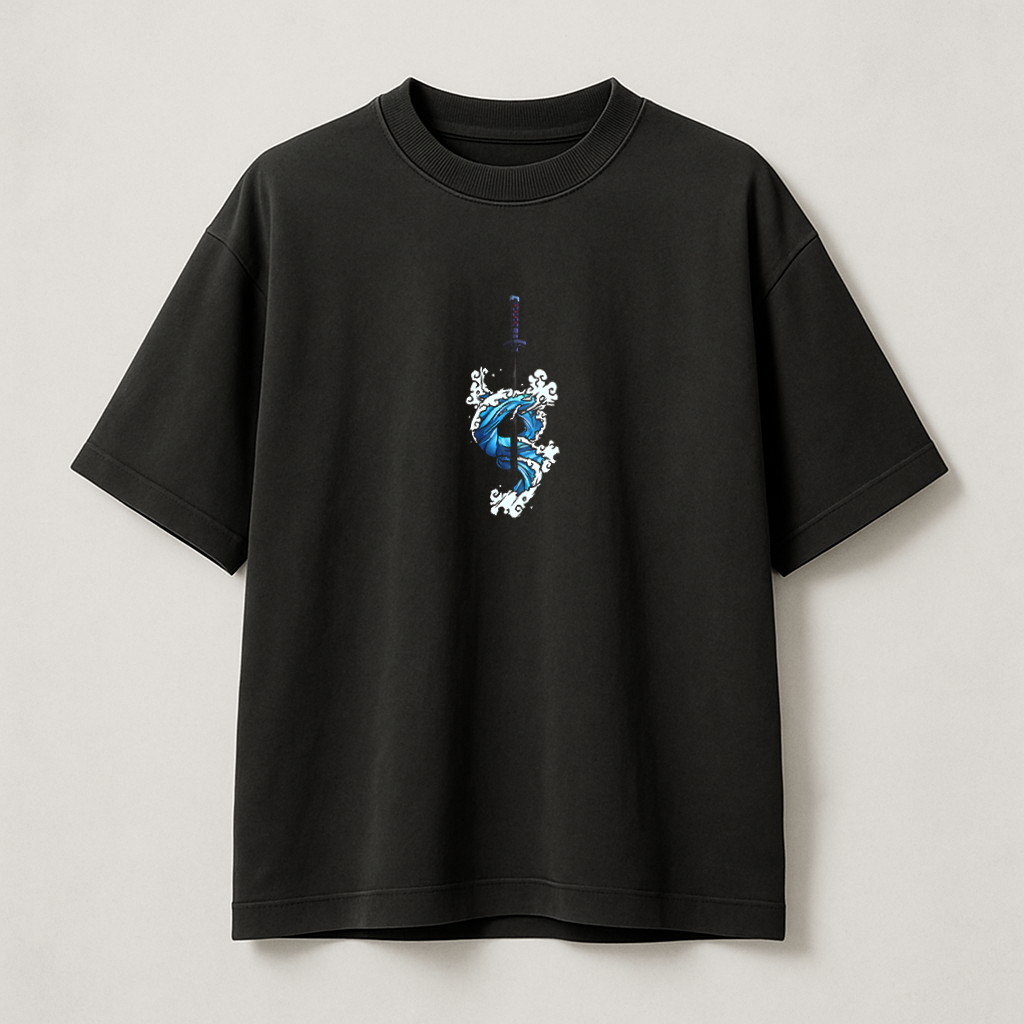 T-Shirt Oversize Heavyweight 240GSM – Demon Slayer™ Kimetsu no Yaiba – 100% Coton Premium – Noir