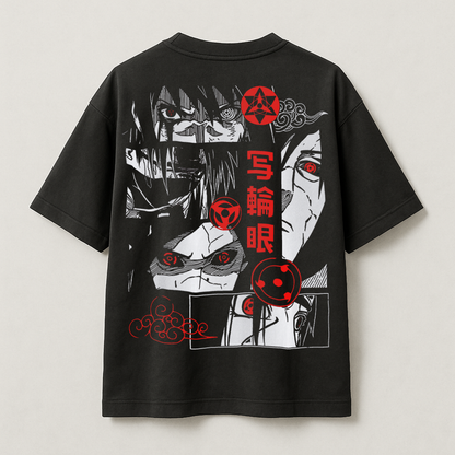 T-Shirt Oversize Heavyweight 240GSM – Clan Uchiha Naruto™ – 100% Coton Premium – Noir