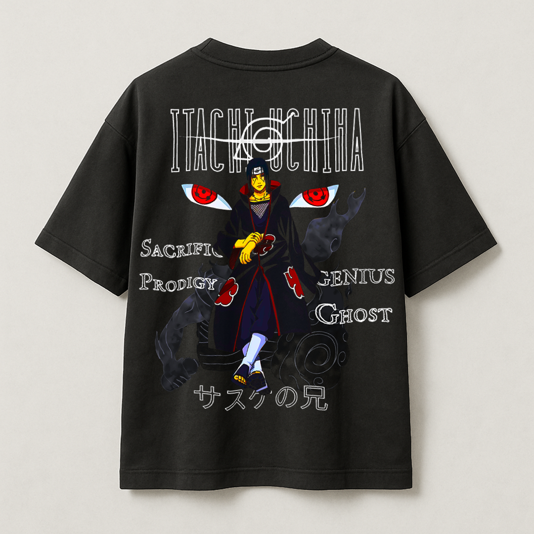 T-Shirt Oversize Heavyweight 240GSM – Itachi Uchiha Naruto™ – 100% Coton Premium – Noir