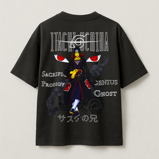 T-Shirt Oversize Heavyweight 240GSM – Itachi Uchiha Naruto™ – 100% Coton Premium – Noir