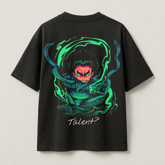 T-Shirt Oversize Heavyweight 240GSM – Rock Lee Naruto™ – 100% Coton Premium – Noir