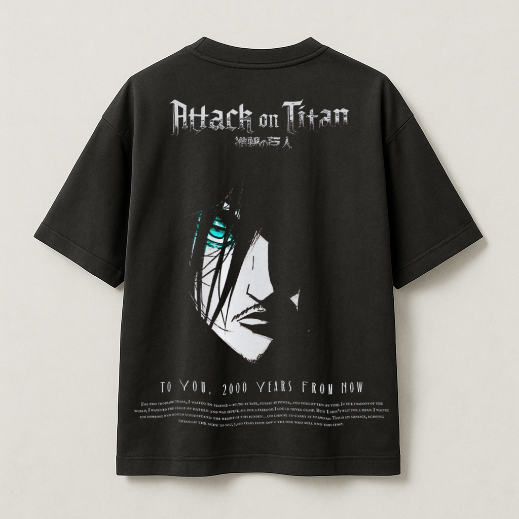 T-Shirt Oversize Heavyweight 240GSM – Eren Yeager Attack on Titan™ – 100% Coton Premium – Noir