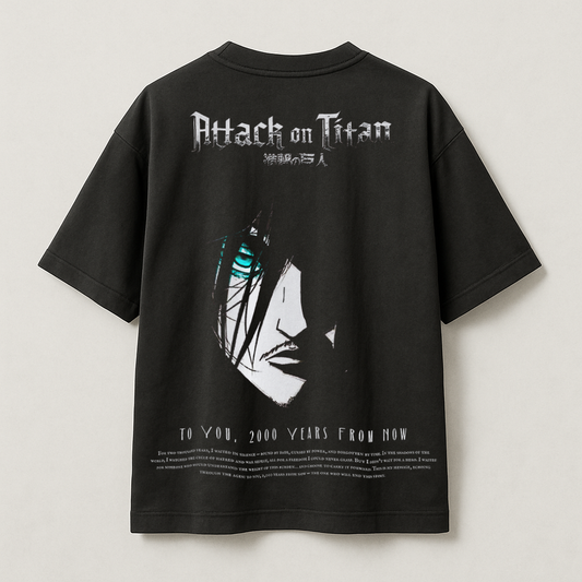 T-Shirt Oversize Heavyweight 240GSM – Eren Yeager Attack on Titan™ – 100% Coton Premium – Noir