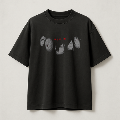 T-Shirt Oversize Heavyweight 240GSM – Clan Uchiha Naruto™ – 100% Coton Premium – Noir