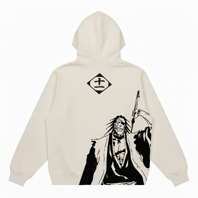 Hoodie Oversize Heavyweight 340GSM – Zaraki Kenpachi Bleach™ – 100% Coton Premium – Blanc Cassé