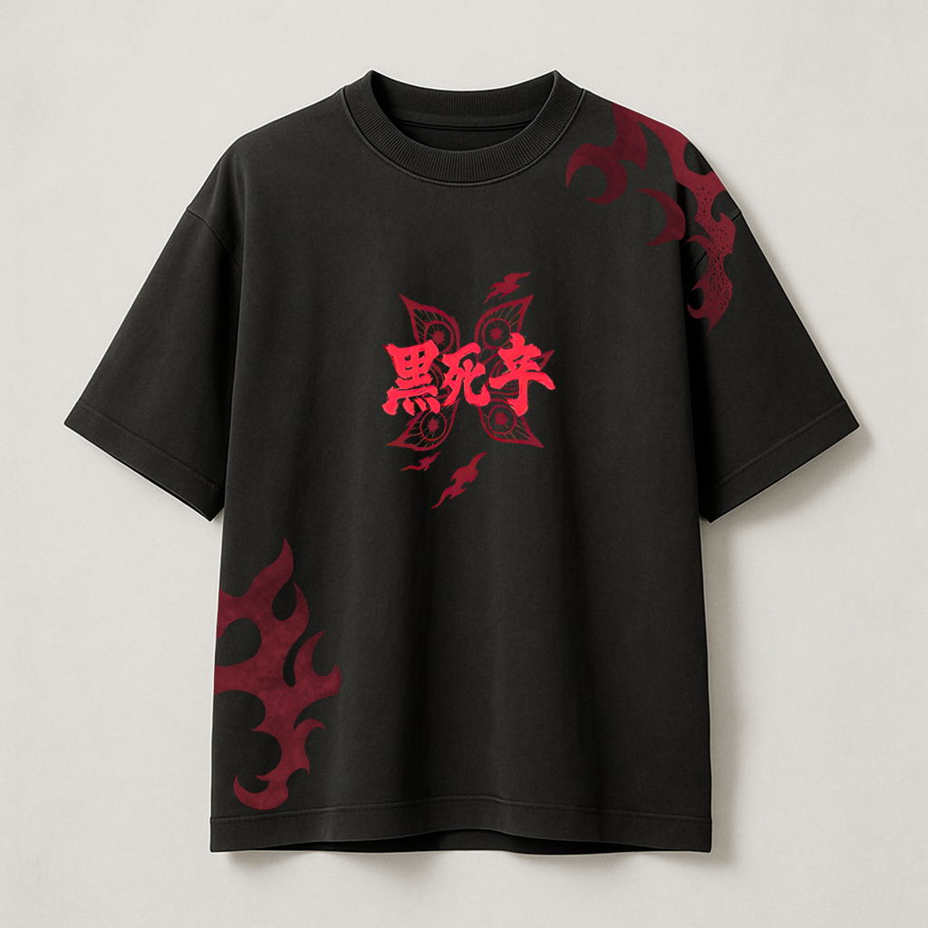 T-Shirt Oversize Heavyweight 240GSM – Kokushibo Demon Slayer™ – 100% Coton Premium – Noir