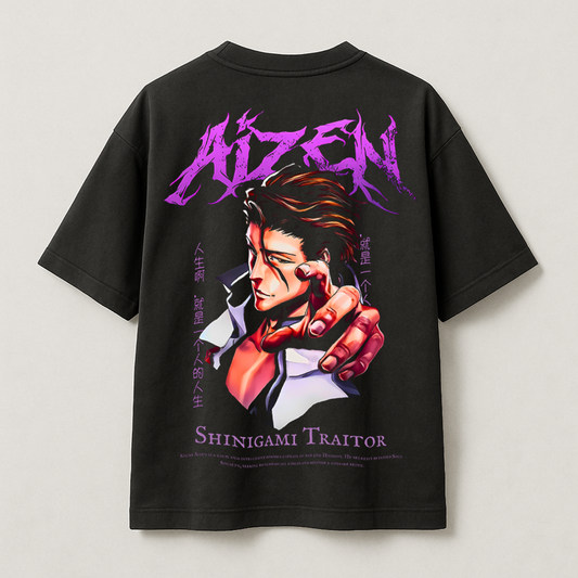 T-Shirt Oversize Heavyweight 240GSM – Sosuke Aizen Bleach™ – 100% Coton Premium – Noir