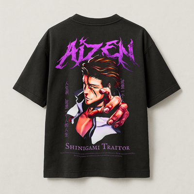 T-Shirt Oversize Heavyweight 240GSM – Sosuke Aizen Bleach™ – 100% Coton Premium – Noir