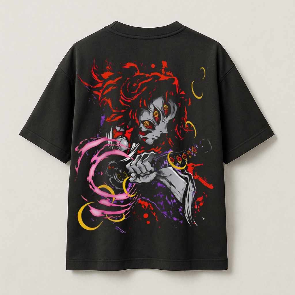 T-Shirt Oversize Heavyweight 240GSM – Kokushibo Demon Slayer™ – 100% Coton Premium – Noir