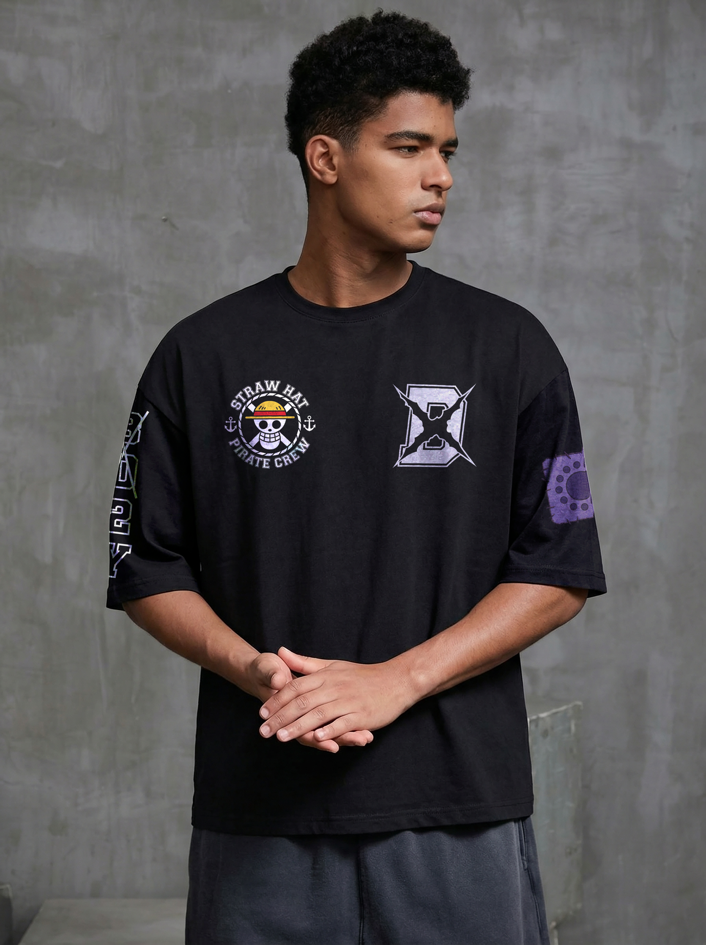 T-Shirt Oversize Heavyweight Straw Hat One piece - 100% Coton Noir