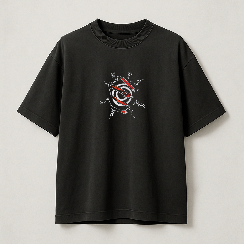 T-Shirt Oversize Heavyweight 240GSM – Kyubi Naruto™ – 100% Coton Premium – Noir