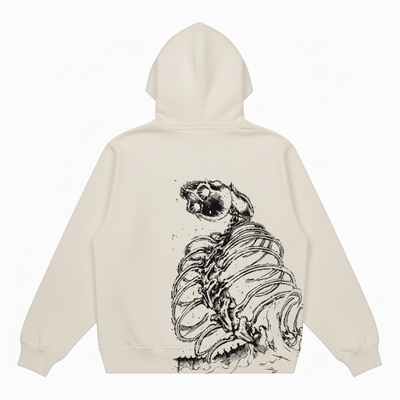 Hoodie Oversize Heavyweight 340GSM – Attack on Titan™ – 100% Coton Premium – Blanc Cassé