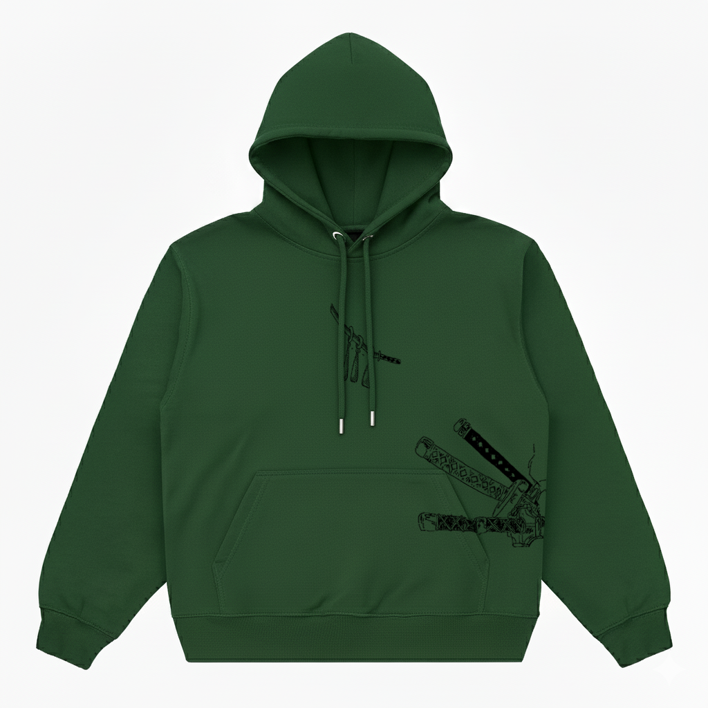 Hoodie Oversize Heavyweight 340GSM – Roronoa Zoro One Piece™ – 100% Coton Premium – Vert